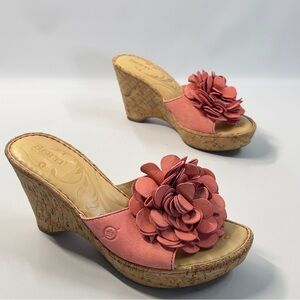 BORN women’s size EU 38 US 7 Rose Pink Flower Slip On Wedge 4” Heels